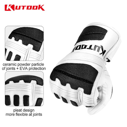 KUTOOK Winter Ski Gloves Goat Skin Thermal Skiing Snow Gloves Snowmobile Mitten Outdoor Snowboard Gloves Waterproof  Accessories