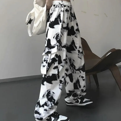 Cargo Pants Tie Dye Harajuku Streetwear Wide Leg Women High Waisted Trousers Punk Oversize Aesthetic Korean Fashion y2k clothes